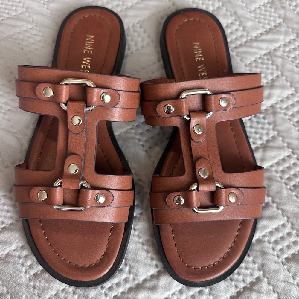 Nine West Brown Sandals with Gold Accents